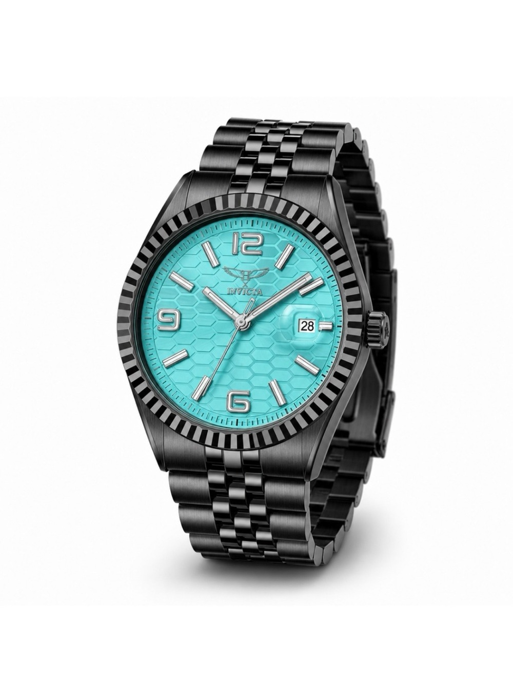 Invicta Black Stainless Steel Watch with Turquoise Dial